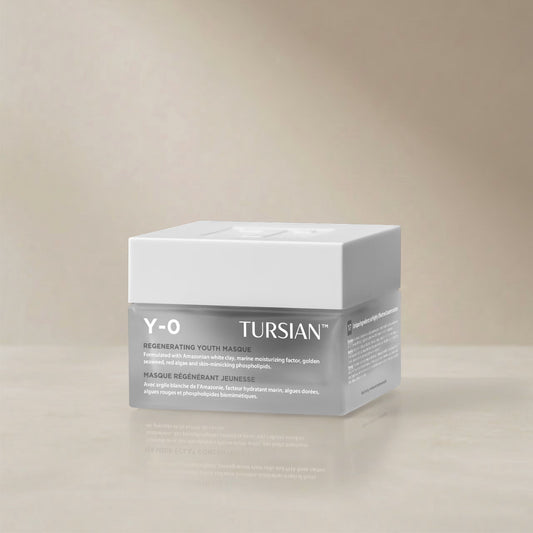 Tursian Y-O Regenerating Youth Masque packaging on a beige background