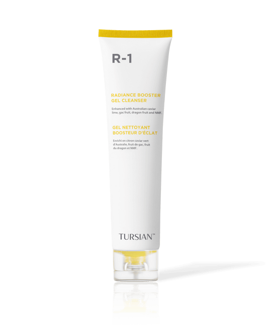 Tubs of R-1 Radiance Booster Gel Cleanser by Tursian on a white background