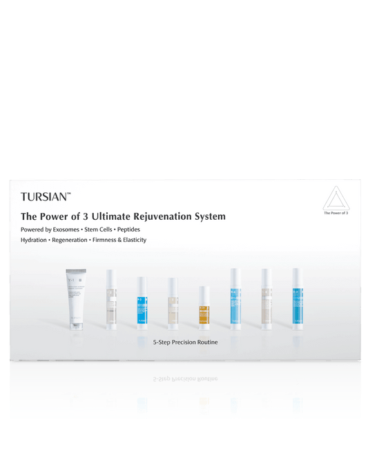 TURSIAN skincare system packaging with product illustrations on a white background