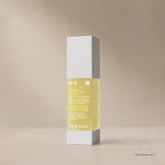 Tursian R-3 radiance serum concentrate displayed on a neutral beige background