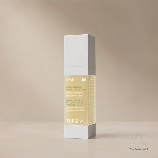Tursian Y-3 youth restore serum concentrate for anti-aging and skin regeneration displayed on a neutral background